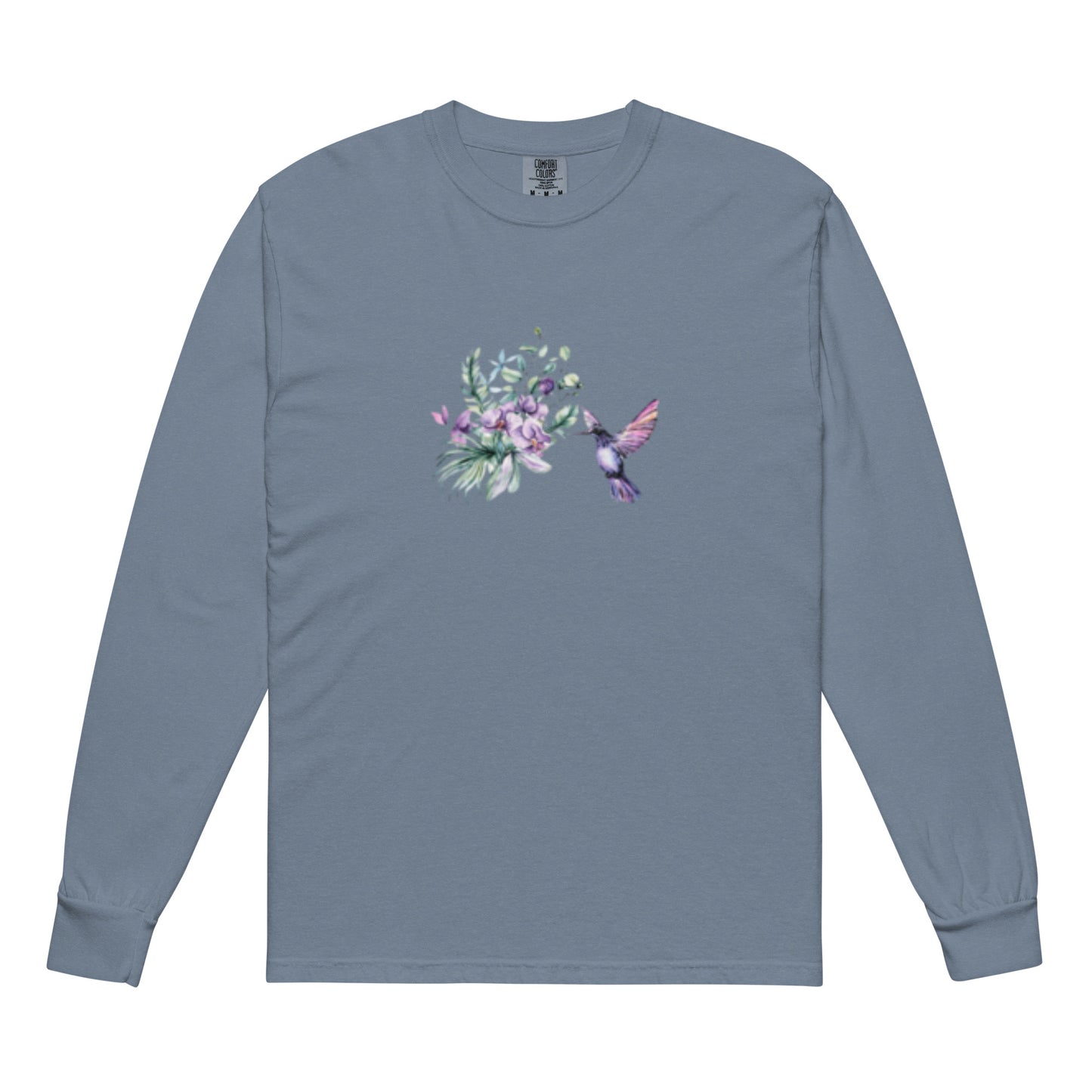 Garment-dyed heavyweight long-sleeve shirt Hummingbird design No.2