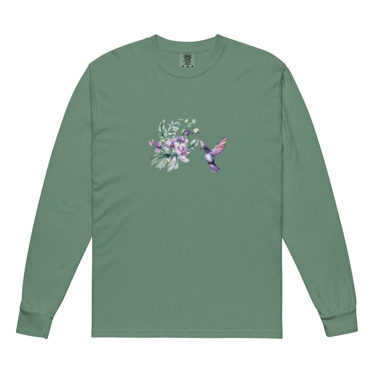 Garment-dyed heavyweight long-sleeve shirt Hummingbird design No.2