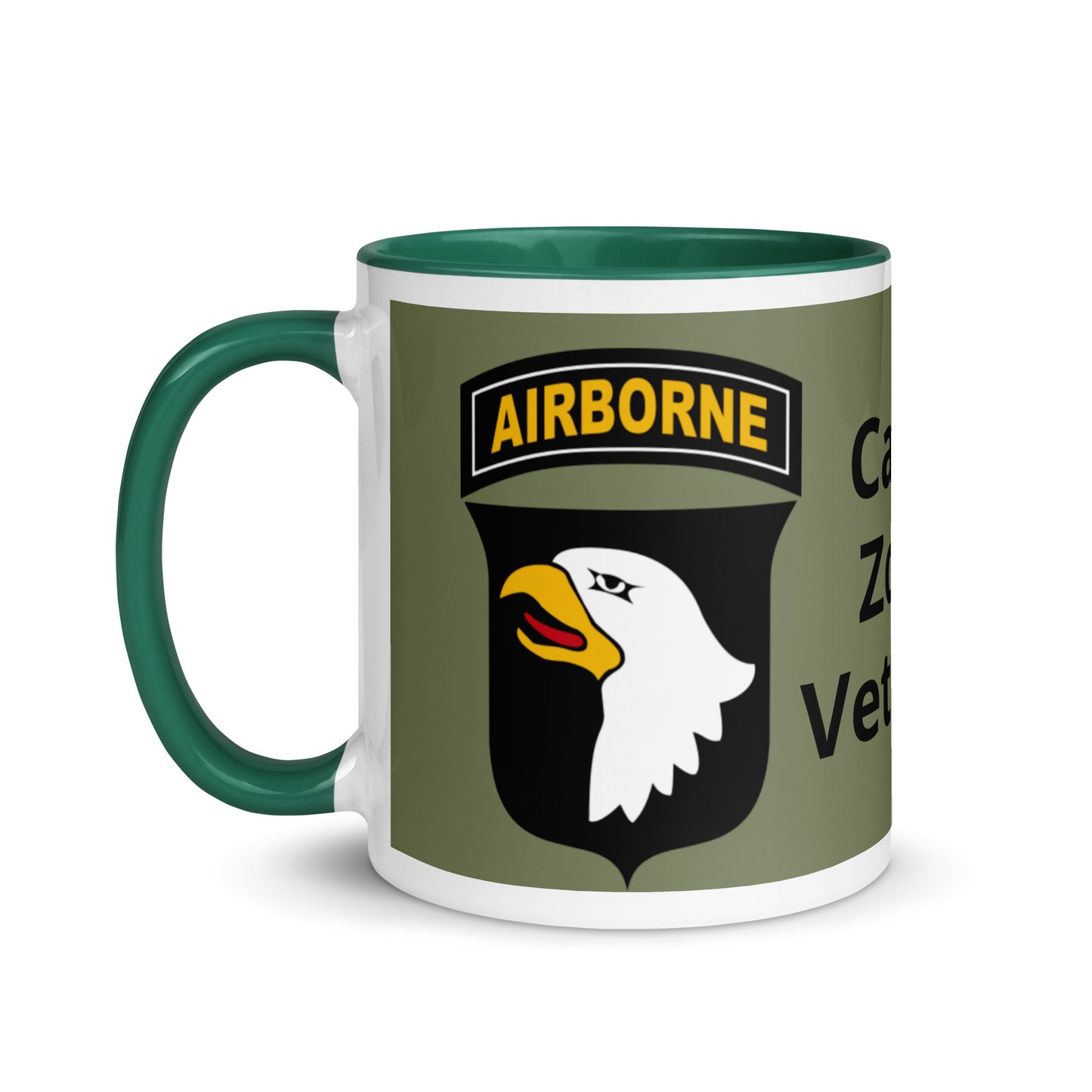Mug with Color Inside - airborne design with army green background