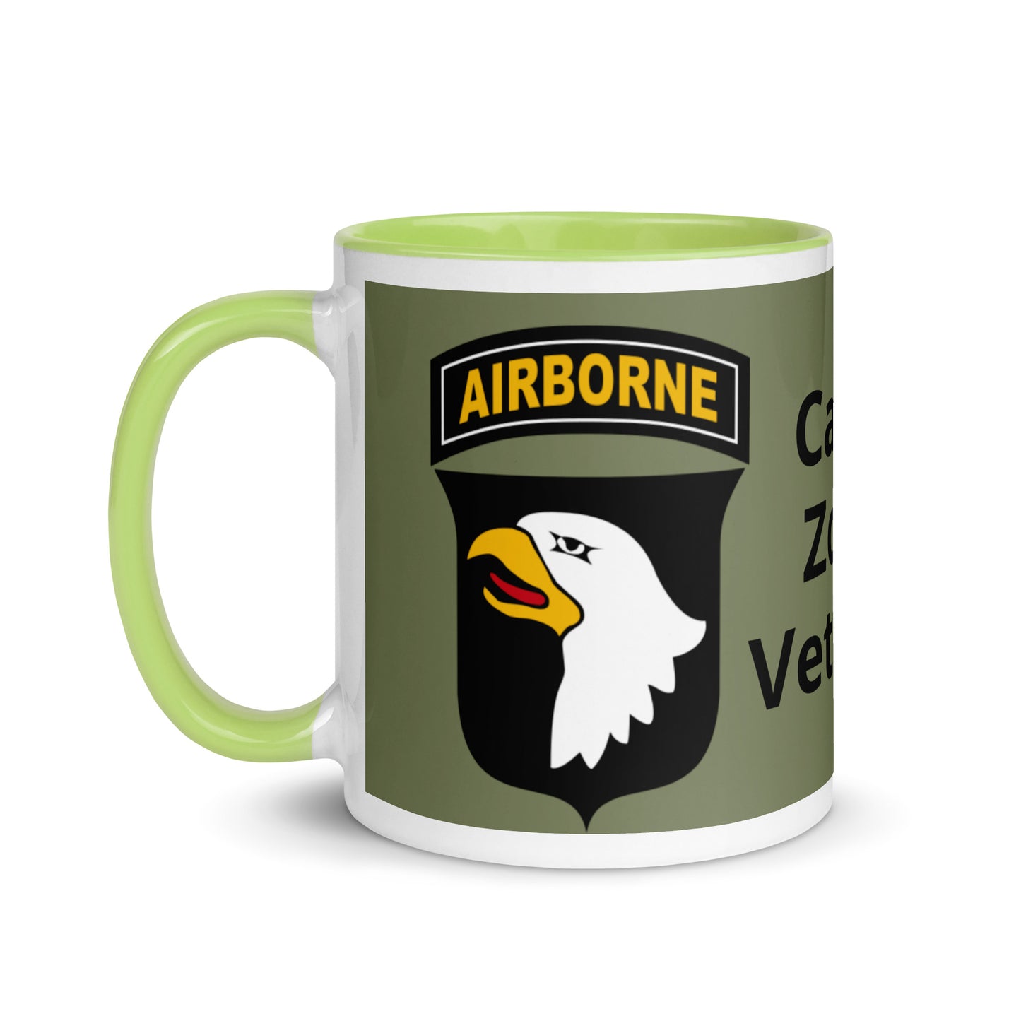 Mug with Color Inside - airborne design with army green background