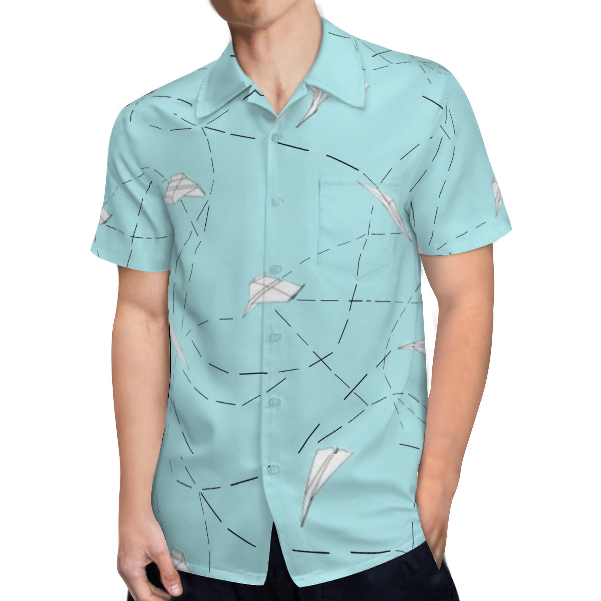 Hawaiian shirt - Lt green paper airplanes