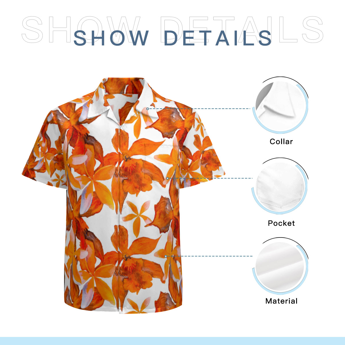 Hawaiian shirt - Orange and white flower design