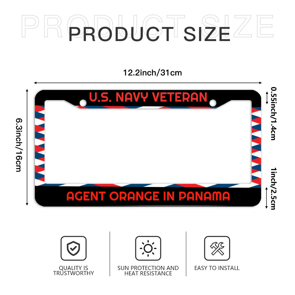 Standard 2-hole U.S. License plate frame cover U.S. Navy Veteran - SHIPPING INCLUDED