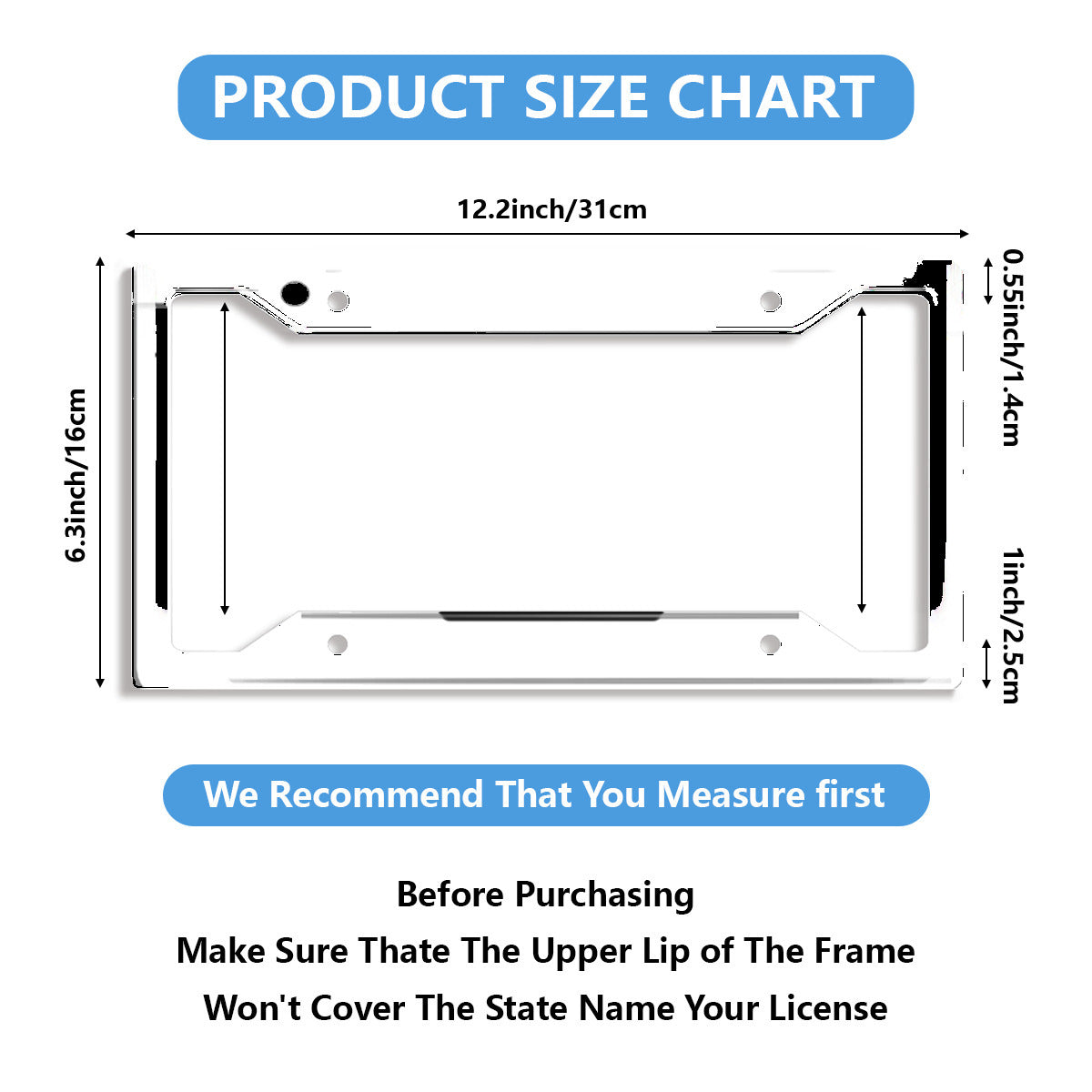 U.S. Standard 4-hole license plate frame holder - SHIPPING INCLUDED