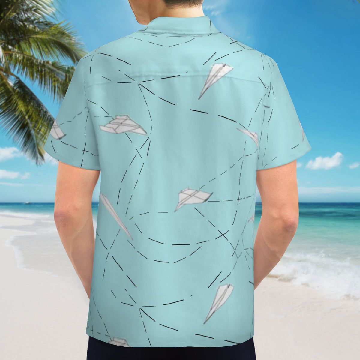 Hawaiian shirt - Lt green paper airplanes