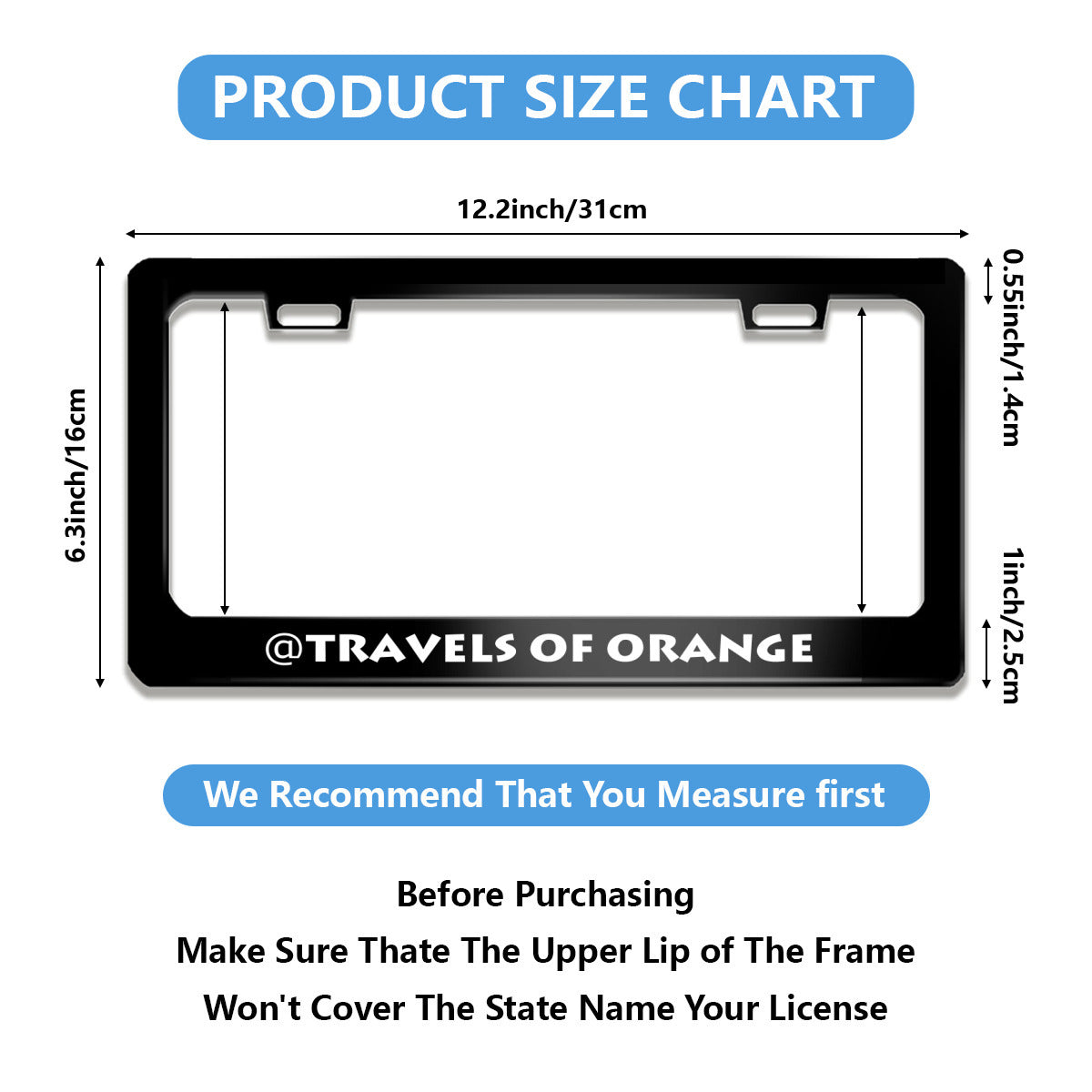 Standard U.S. License plate frame cover with two holes - SHIPPING INCUDED