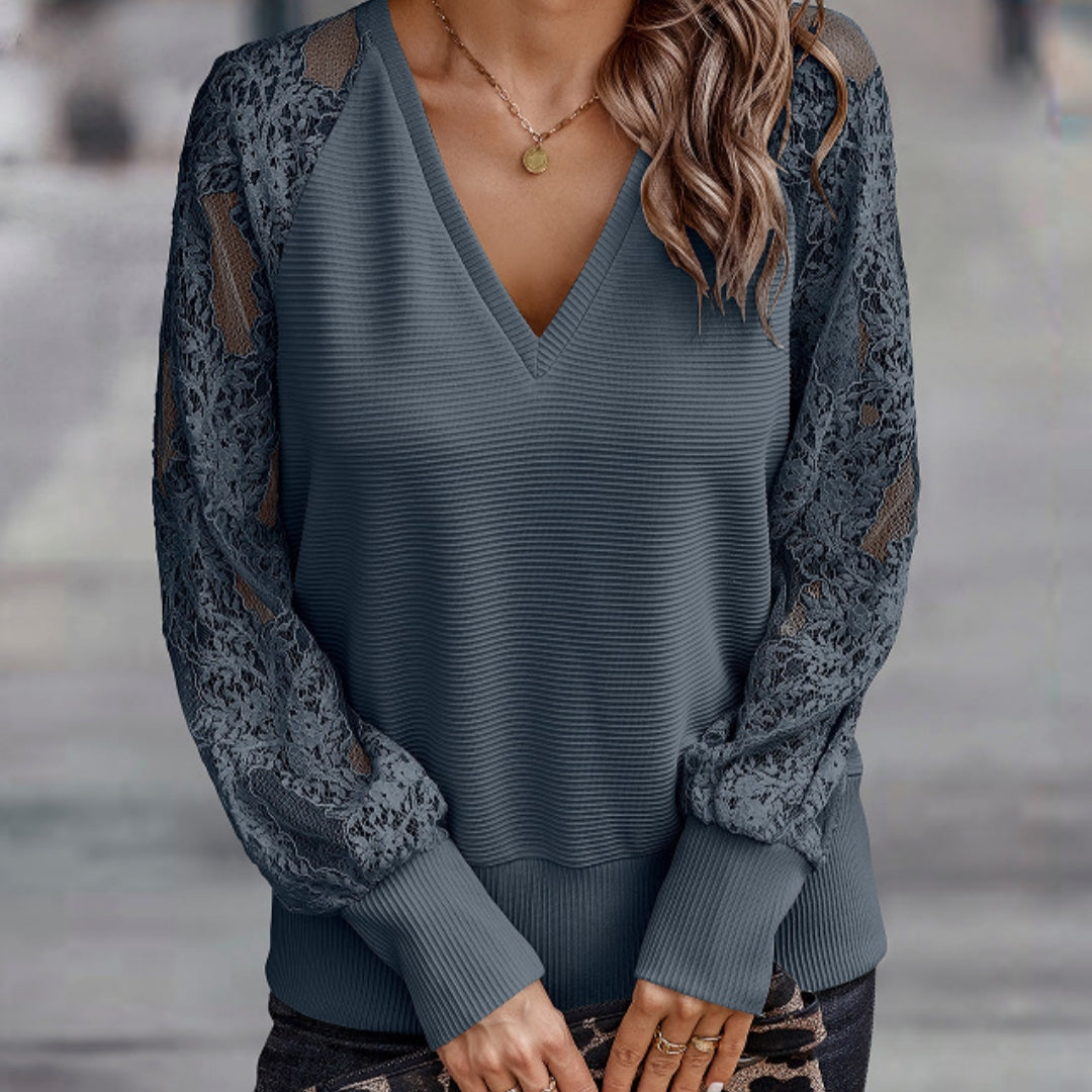 Women's long sleeve shirt - Dacron Garment Long Sleeve Stitching Lace Knitted