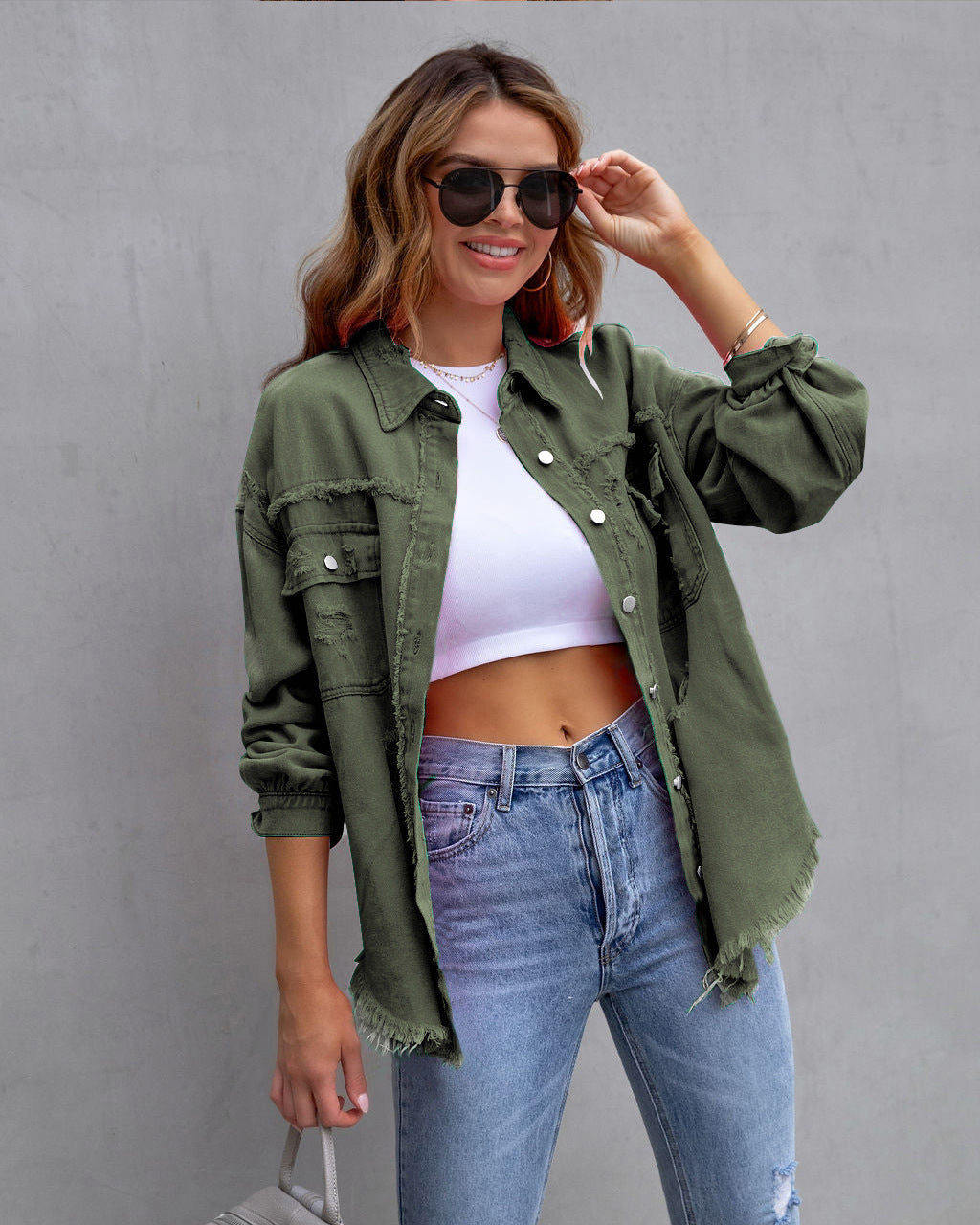 Women’s Jacket - Fashion Ripped Shirt Jacket Female Autumn And Spring Casual Tops Womens Clothing