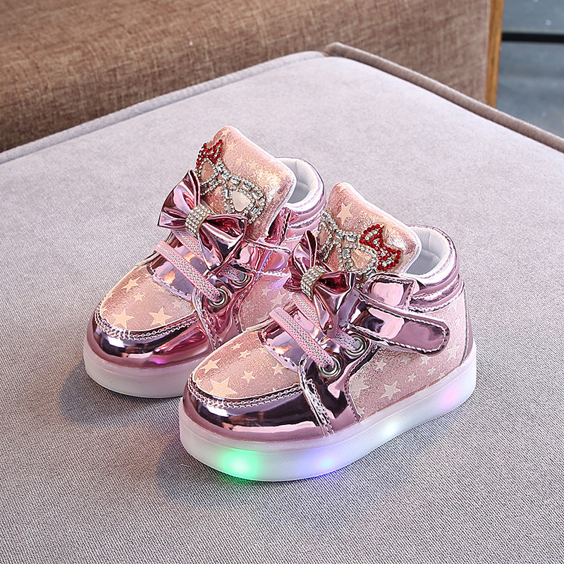 Children shoes - Girls Stars Printed Light Board Shoes Girls Rhinestone LED Light Up Shoes