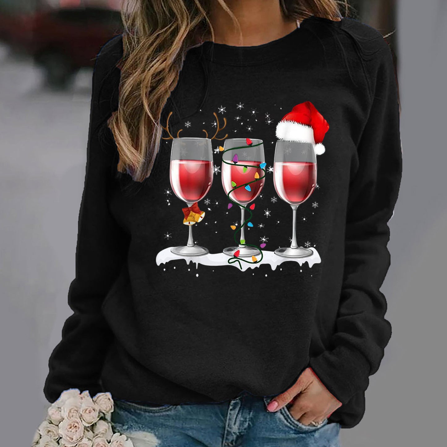 Women’s Long sleeve pullover - Printed Long Sleeve Round-neck Sweater For Women