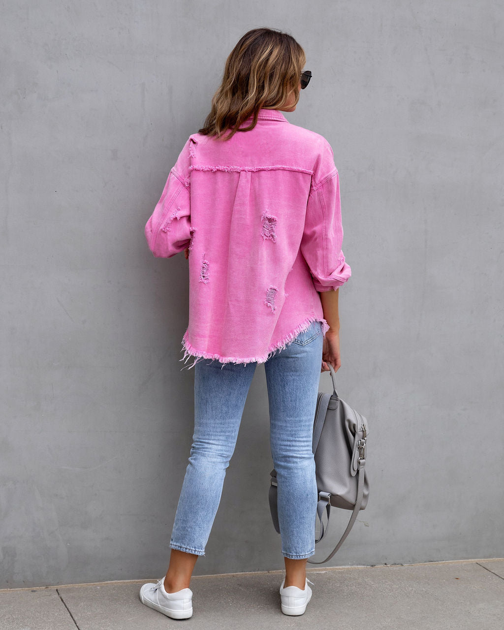 Women’s Jacket - Fashion Ripped Shirt Jacket Female Autumn And Spring Casual Tops Womens Clothing