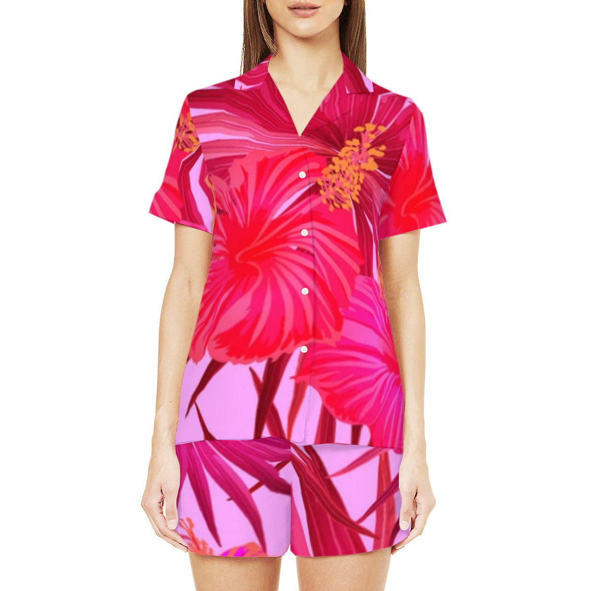 Women's pajamas - pink and red flowers