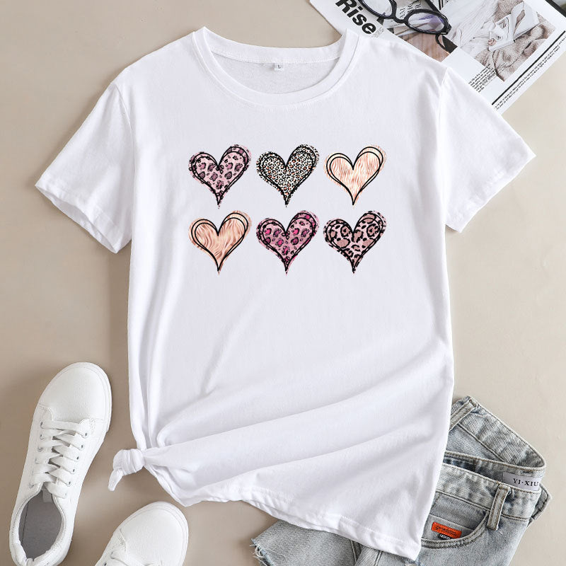 Women’s Tshirt - Women's Fashion Casual Love Printed Cotton Round Neck Short Sleeve