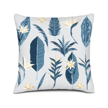 Throw Pillow - Hand-painted leaves blue and gold