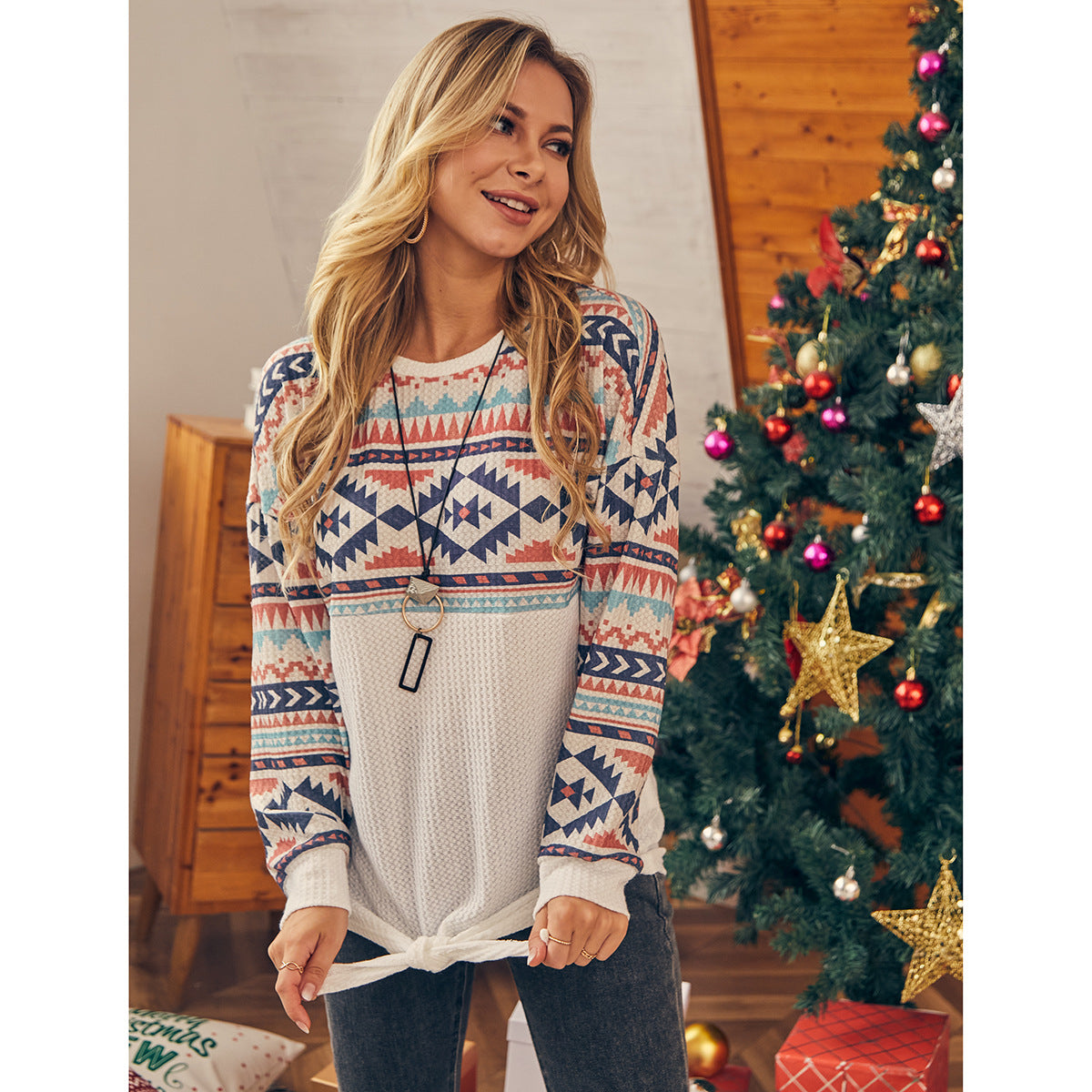 Women’s Sweater - Women's Fashionable Elegant Christmas Element Knitted Top