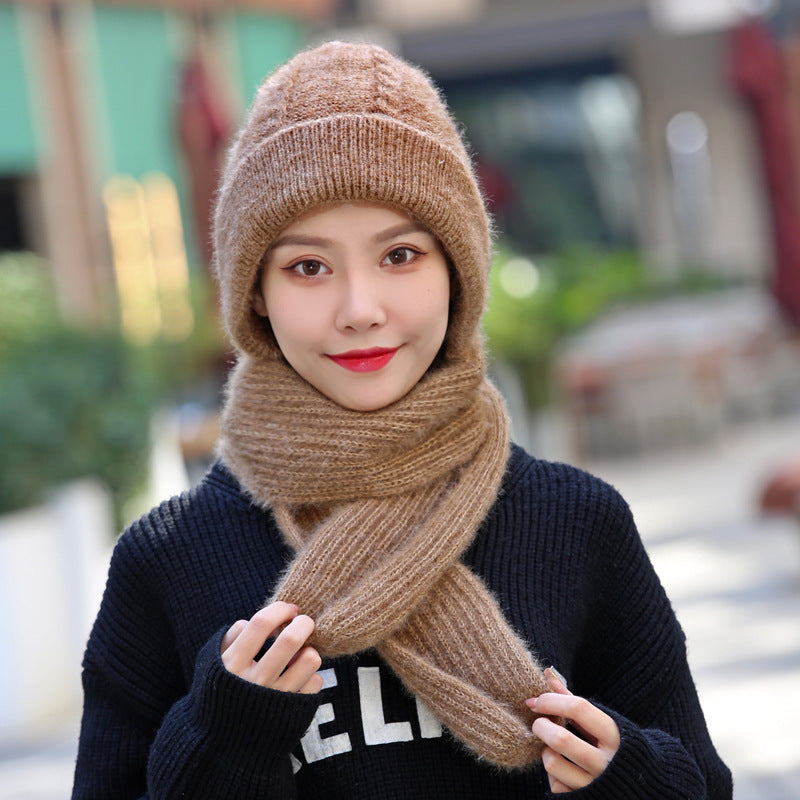 Women’s Hat And Scarf All-in-one Women's Winter New Style Plus Velvet And Thickening