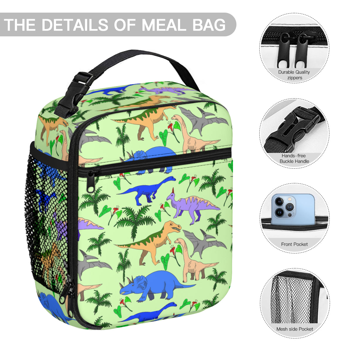 Backpack combo - dinosaur design with green dinosaur scales for straps