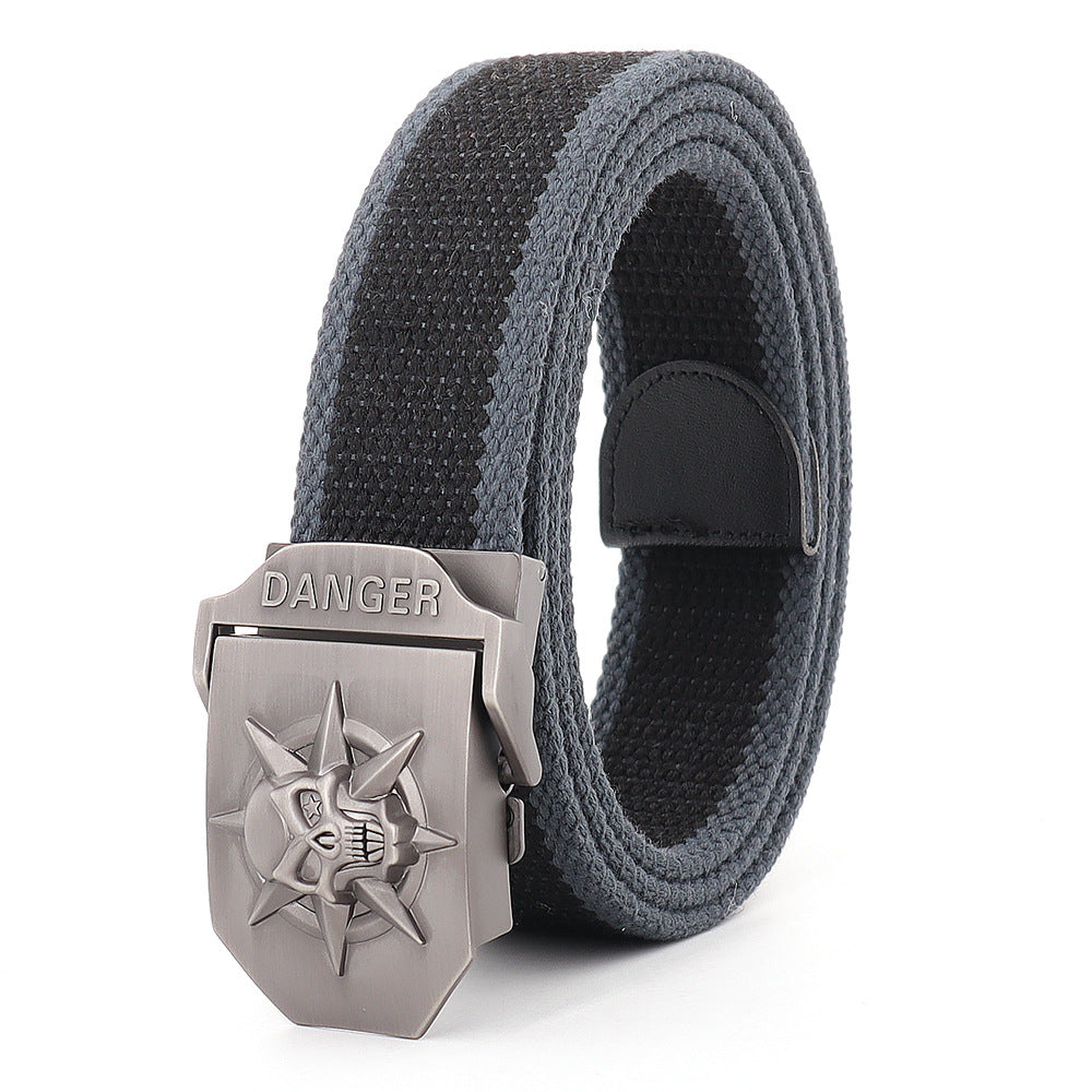 Panama Canal Zone Veterans - Skull Alloy Thickened Canvas Belt Lengthened Automatic Buckle