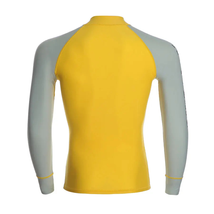 Rashguard Men's Long Sleeve Zipper Surf Swim Rash Guard Swimwear, Yellow Rashguard Diving Tops, Man Sun-Protective Sports Shirt