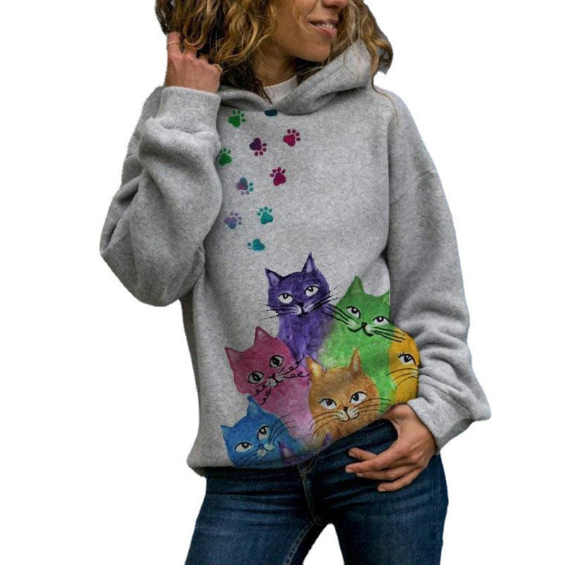 Women’s Sweater - Hooded Long Sleeve Digital Printing Loose Casual Sweater For Women