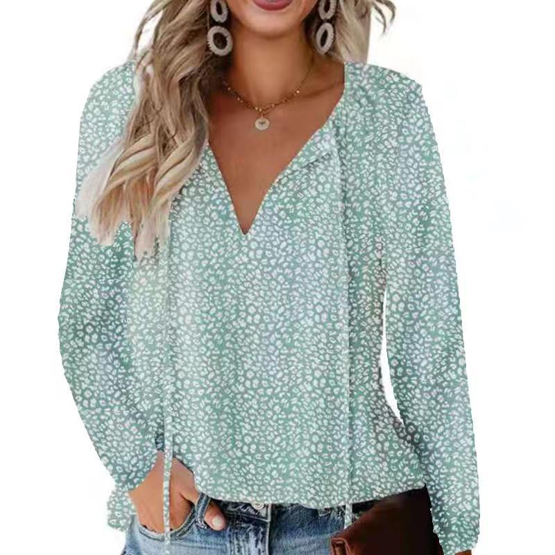 Women’s Floral Casual V-neck Chiffon Shirt Loose And Simple