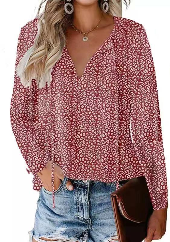 Women’s Floral Casual V-neck Chiffon Shirt Loose And Simple
