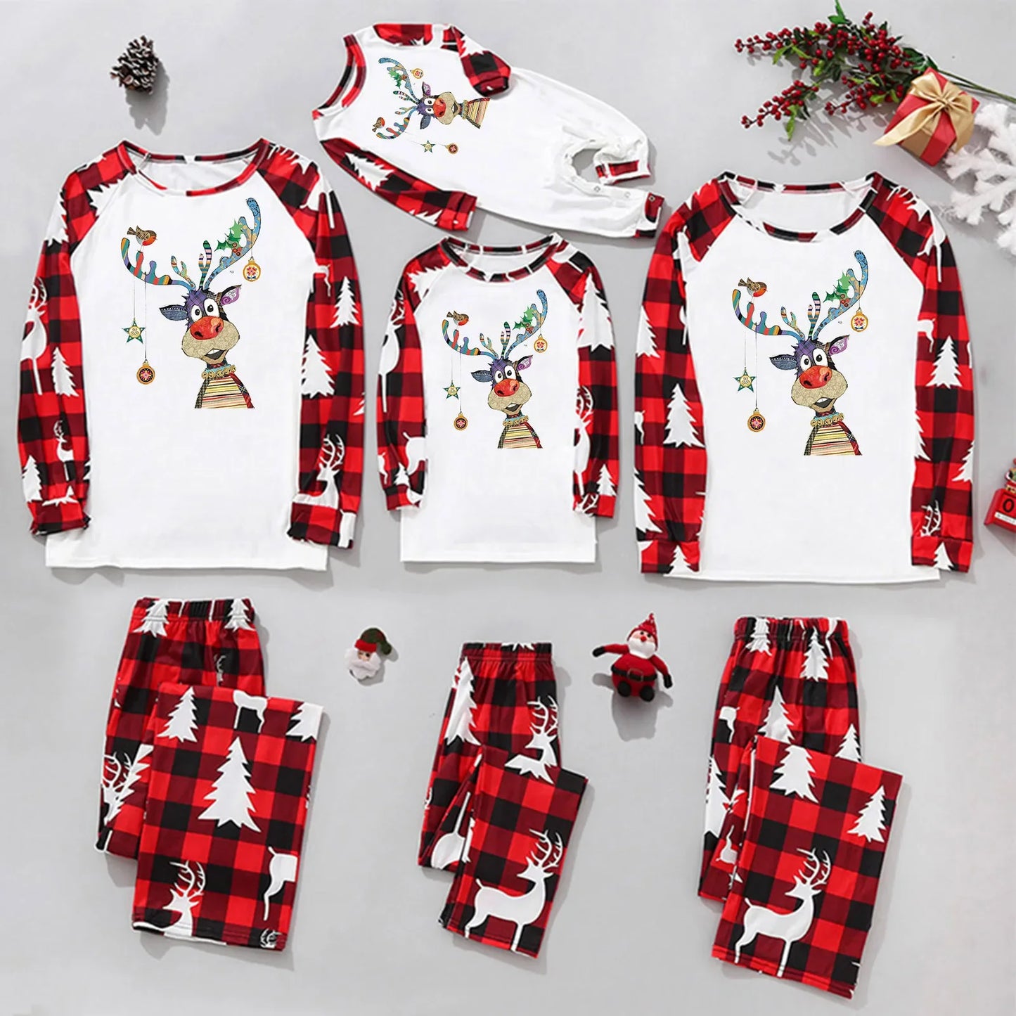 2PCS Fashion Family Look Mother Father Kids Matching Outfits Xmas Santa Tree Printed Sleepwear Christmas Gift for Family Pajamas