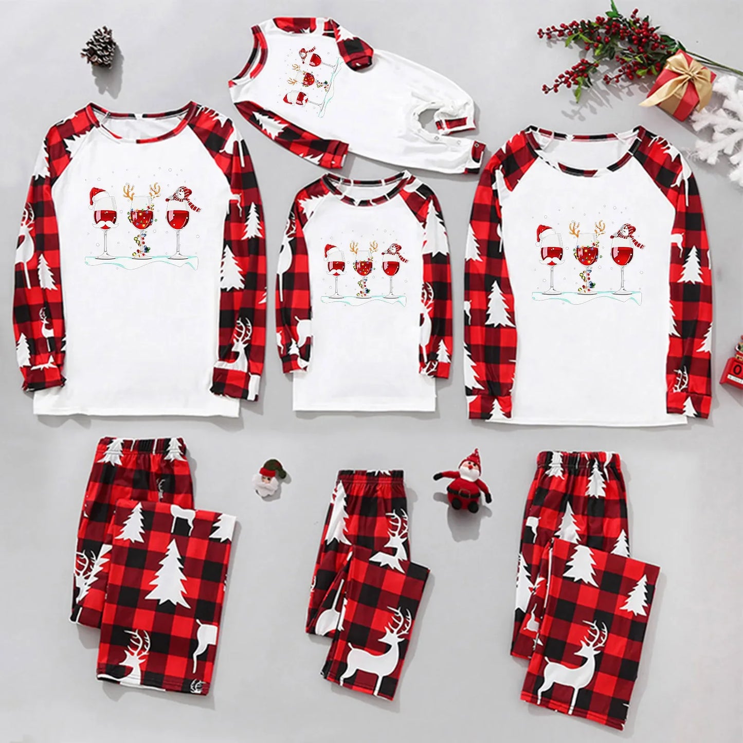 2PCS Fashion Family Look Mother Father Kids Matching Outfits Xmas Santa Tree Printed Sleepwear Christmas Gift for Family Pajamas