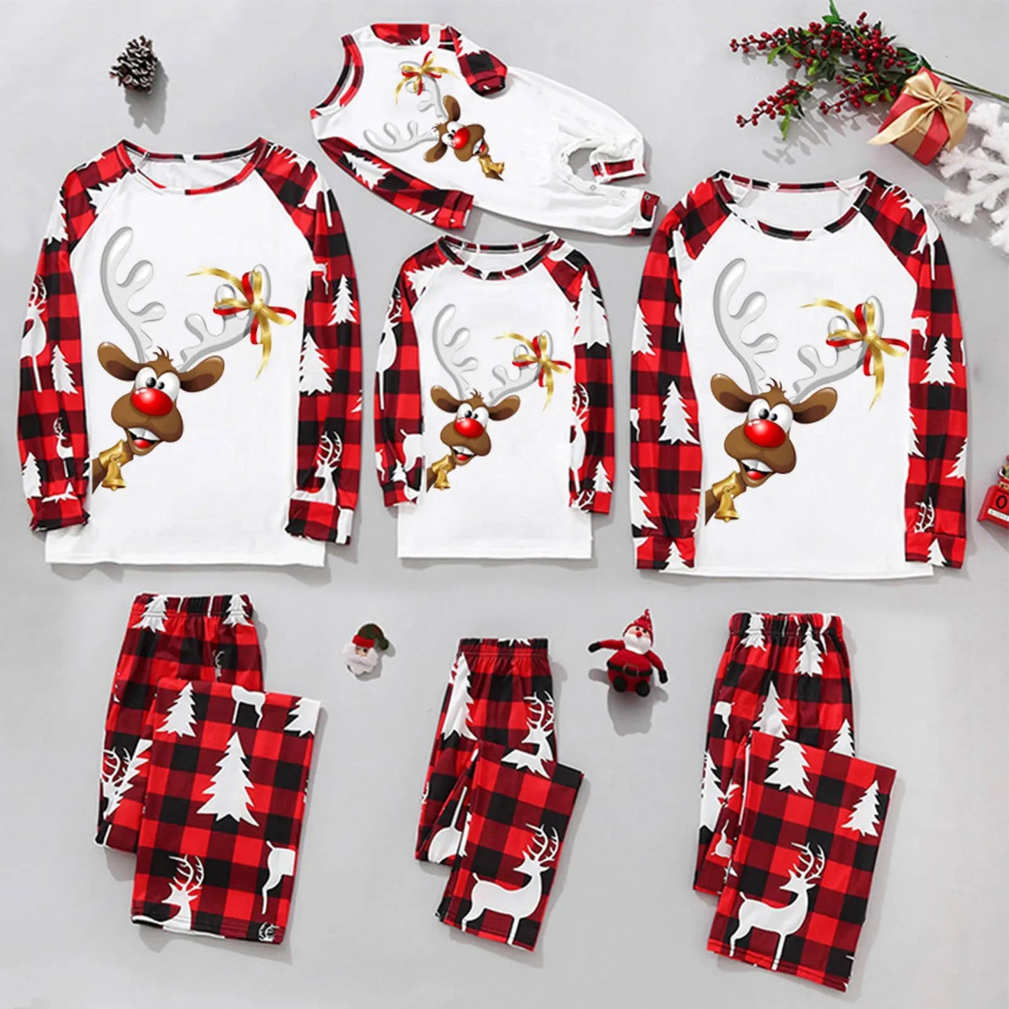 2PCS Fashion Family Look Mother Father Kids Matching Outfits Xmas Santa Tree Printed Sleepwear Christmas Gift for Family Pajamas