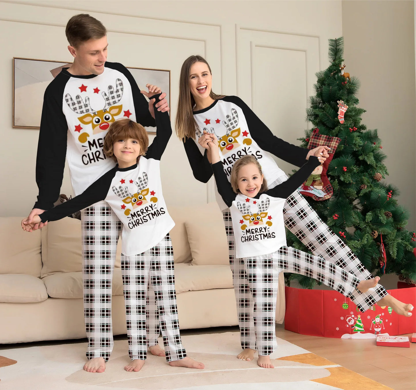 Christmas Family Matching Outfits Mom Dad Kids 2 Pieces Pajamas Set Baby Rompers Casual Loose Sleepwear Xmas Family Look Pajamas