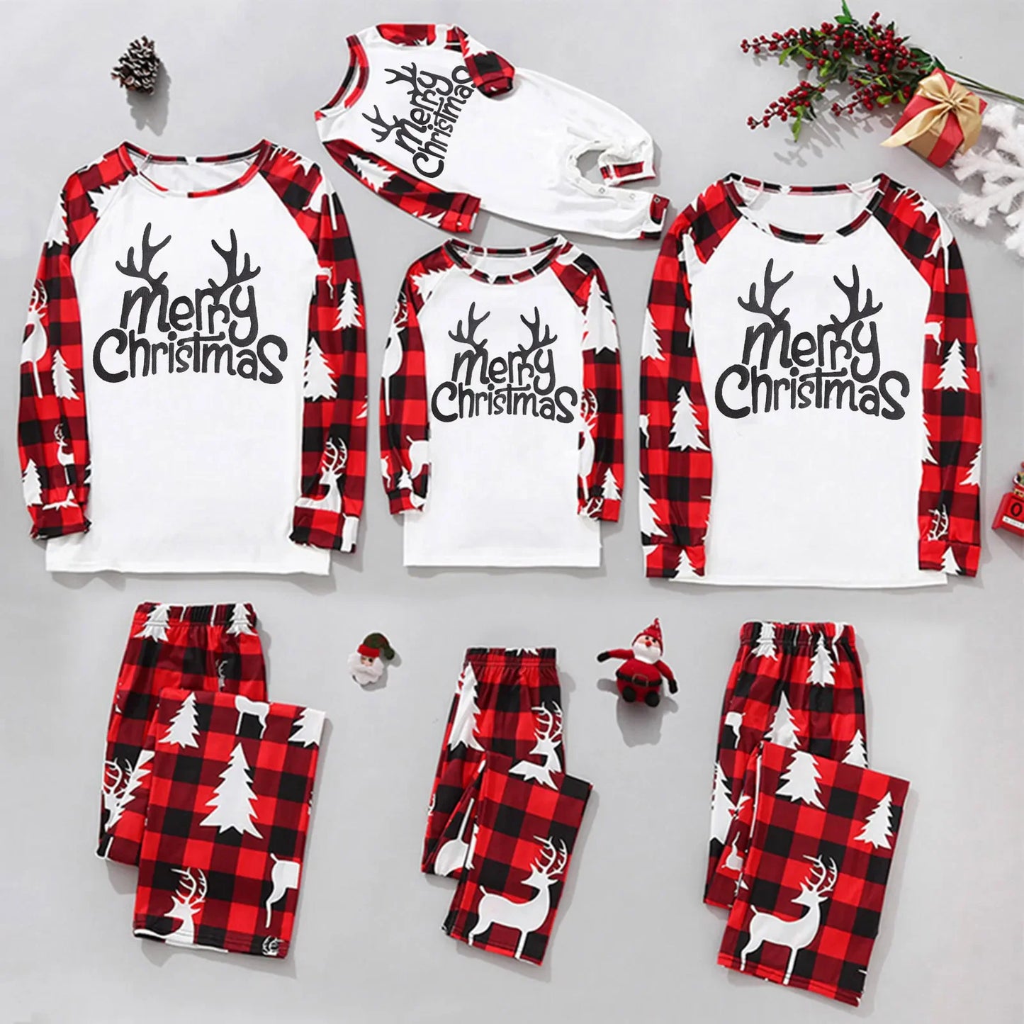 2PCS Fashion Family Look Mother Father Kids Matching Outfits Xmas Santa Tree Printed Sleepwear Christmas Gift for Family Pajamas