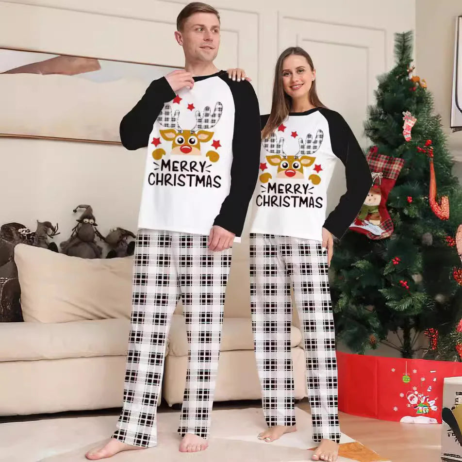 Christmas Family Matching Outfits Mom Dad Kids 2 Pieces Pajamas Set Baby Rompers Casual Loose Sleepwear Xmas Family Look Pajamas