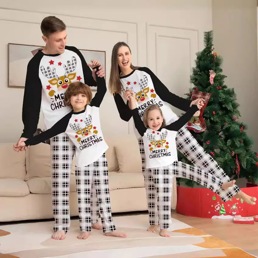 Christmas Family Matching Outfits Mom Dad Kids 2 Pieces Pajamas Set Baby Rompers Casual Loose Sleepwear Xmas Family Look Pajamas