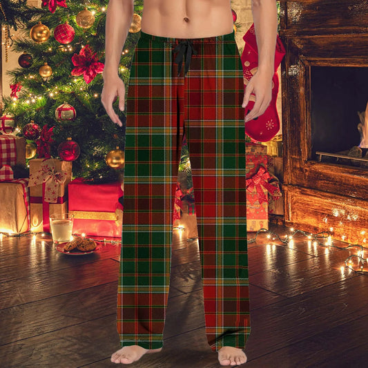 Christmas Plaid Pattern Men’S Casual Pajama Pants Drawstring Pockets  Male Printed Loose Straight Trousers