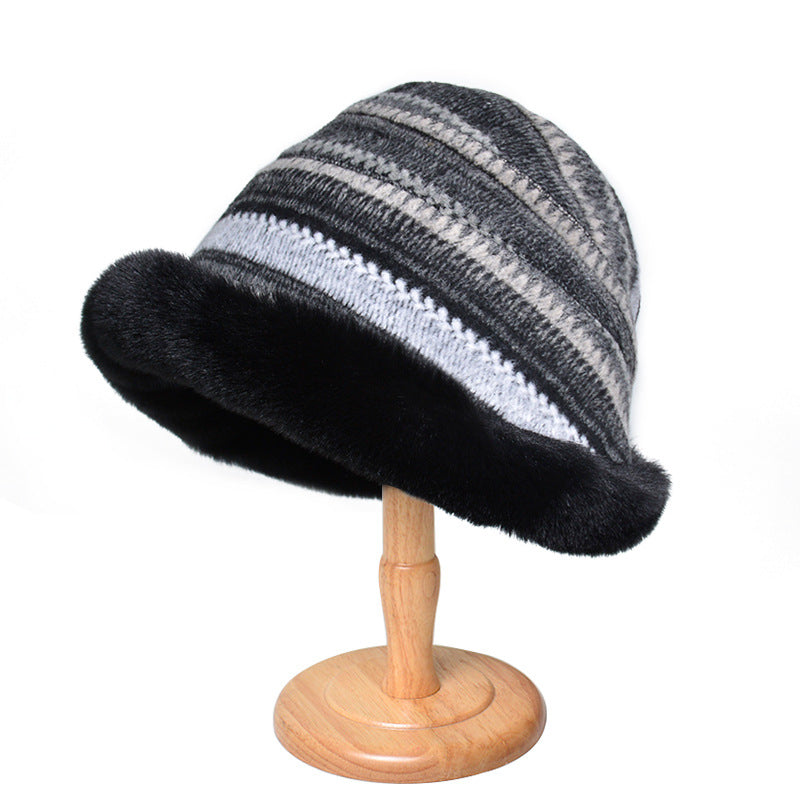 Women’s Hat - Houndstooth Ethnic Style Warm Thickened Bucket Hat