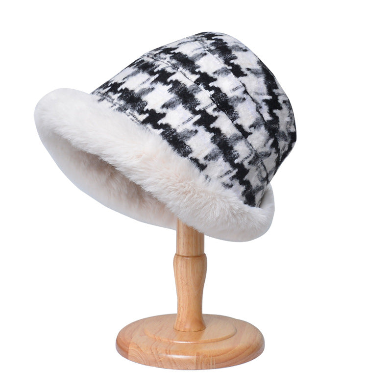 Women’s Hat - Houndstooth Ethnic Style Warm Thickened Bucket Hat
