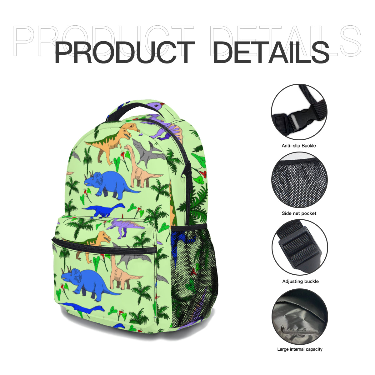 Backpack combo - dinosaur design with green dinosaur scales for straps