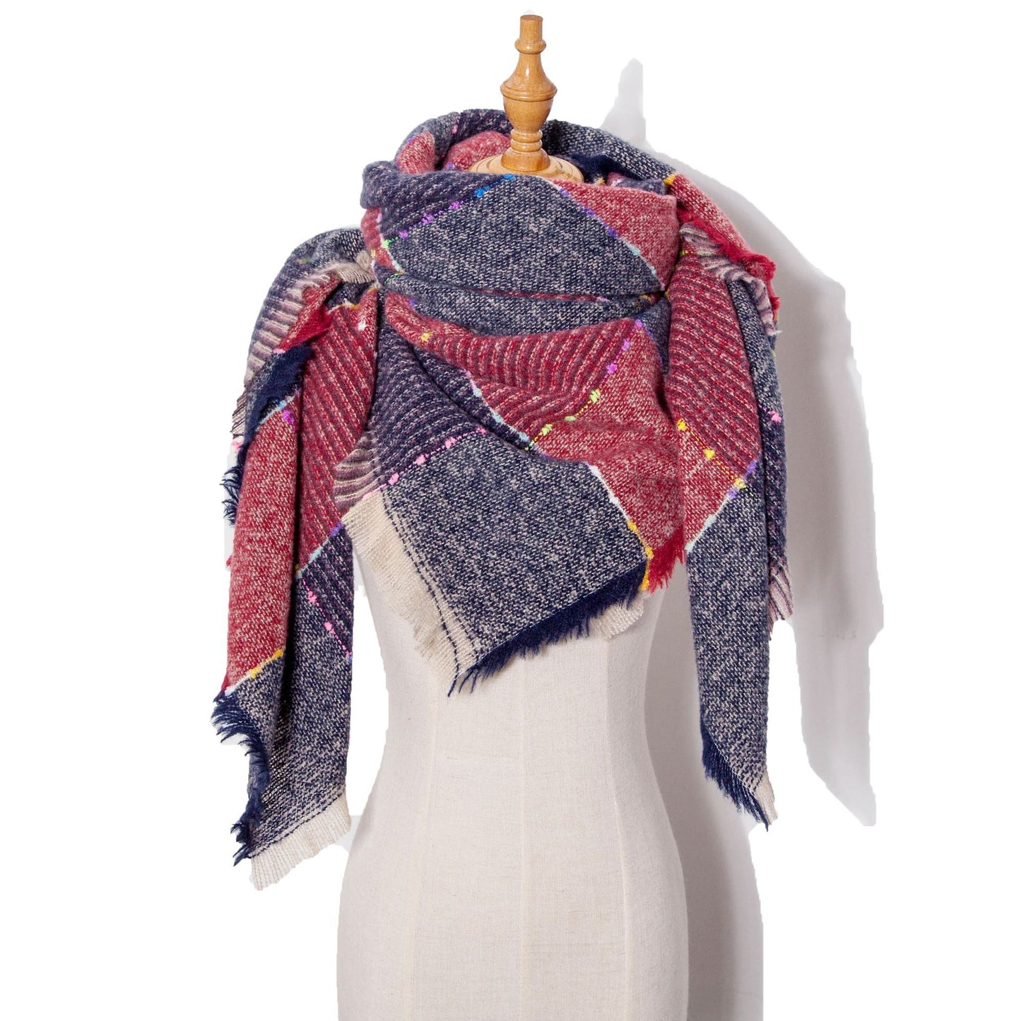 Women’s Neck Scarf - Autumn And Winter Ribbon Large Plaid Triangle Scarf Women's Shawl