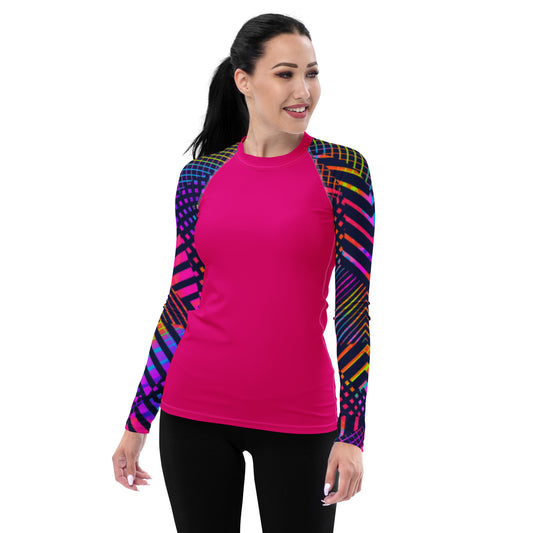 Rashguard - Hot Pink with colorful sleeves Design Women's Rashguard