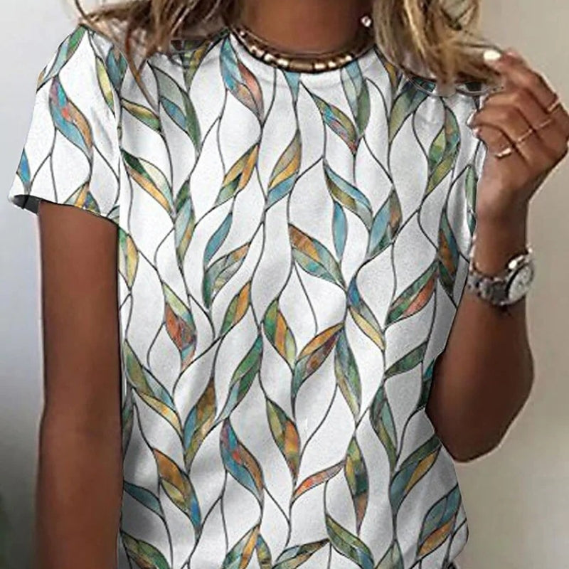 Women’s short sleeve Shirt - Women's Printed Short Sleeve leaf pattern