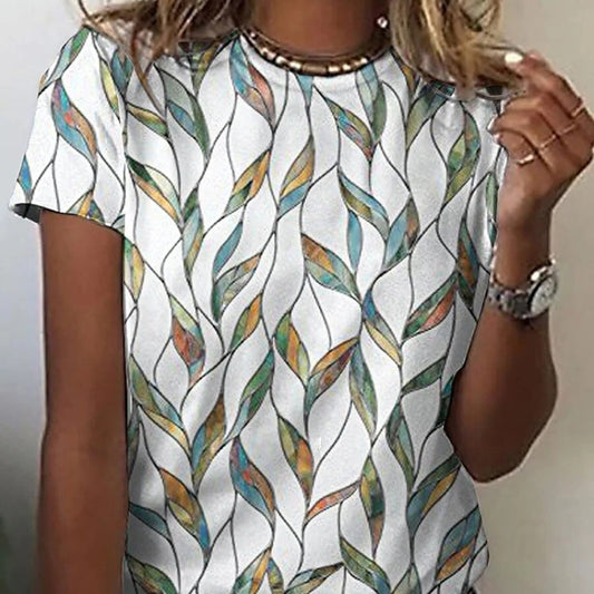 Women’s short sleeve Shirt - Women's Printed Short Sleeve leaf pattern