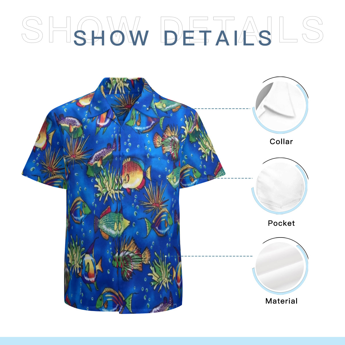 Royal blue fish Hawaiian shirt