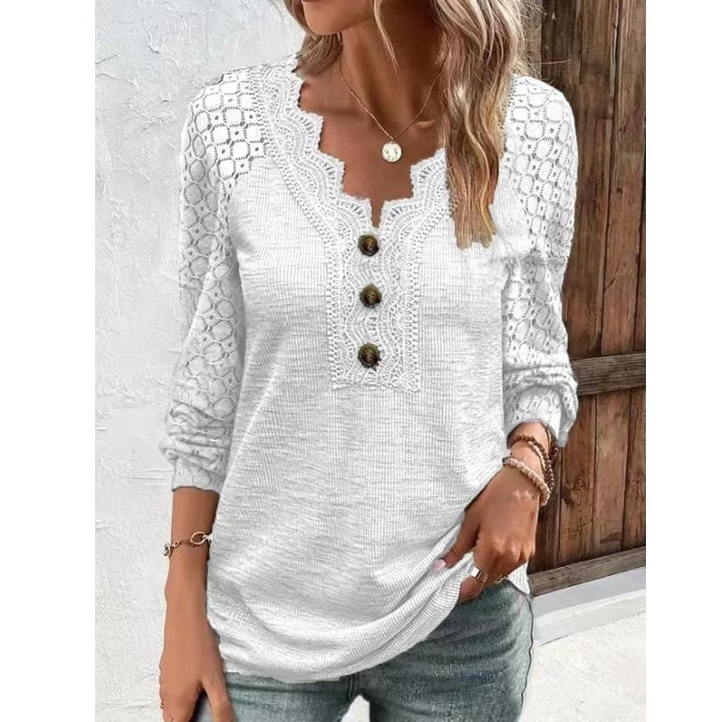 Women's Long Sleeve Shirt Leisure Pullover Slim Lace T-shirt