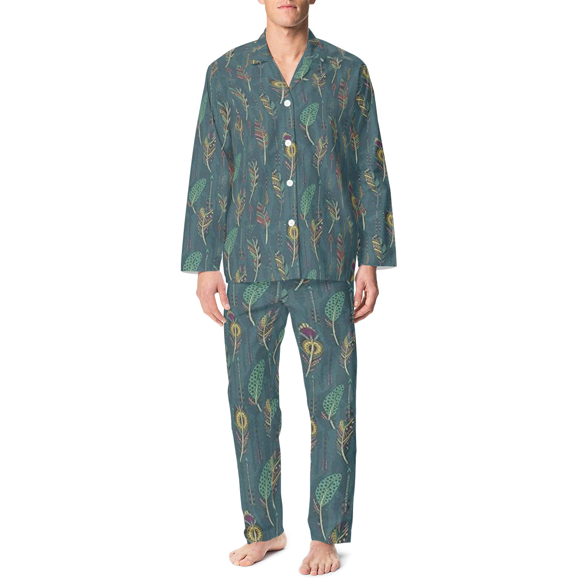 Men’s Pajamas - Feathers in green