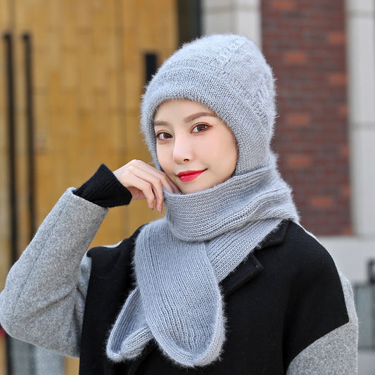 Women’s Hat And Scarf All-in-one Women's Winter New Style Plus Velvet And Thickening