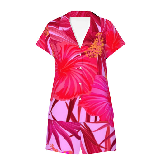 Women's pajamas - pink and red flowers