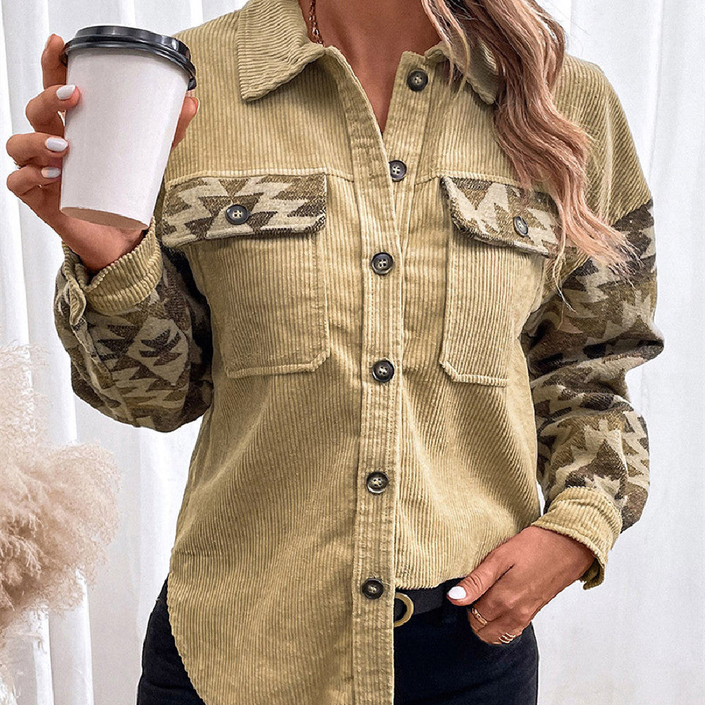 Women’s Jacket - Fashion Print Stitching Lapel Jacket