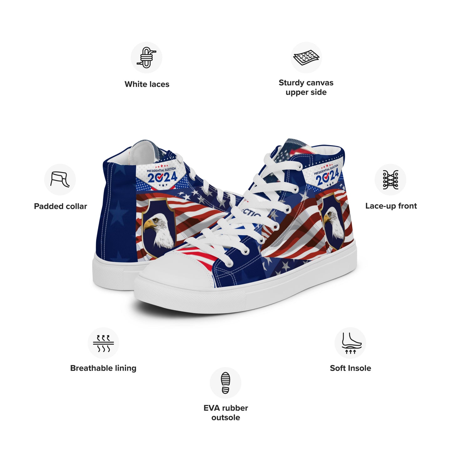 Men’s high top 2024 Patriotic canvas shoes