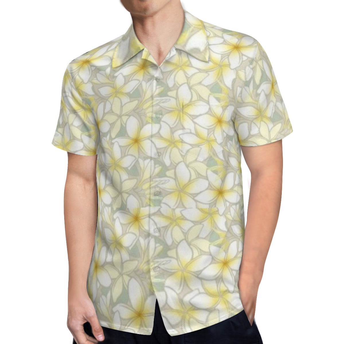 Hawaiian Shirt - Grey and yellow flowers