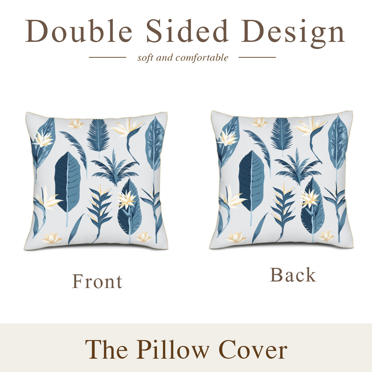 Throw Pillow - Hand-painted leaves blue and gold